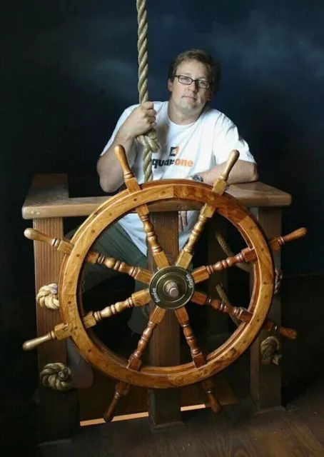 Volante de barco grande de madera de teca antigua, barco pirata náutico de...