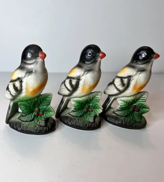 Lot Of 3 Inarco Japan Realistic Multi Colored Song Birds W/Holly Small Figurines