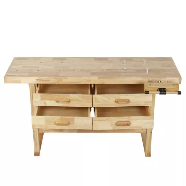 Wooden Workbench Multifunctional Rubberwood Table With Clamp for Garage Workshop 2