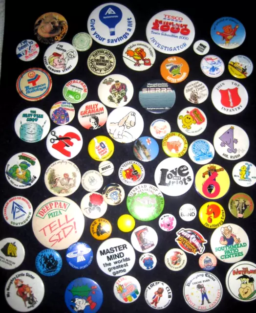 BADGE COLLECTION job lot vintage all sorts mix variety of promotional pin BADGES