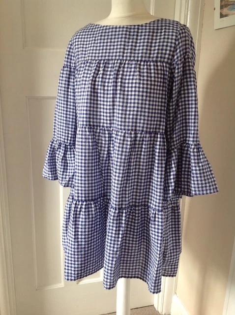 ZARA WOMAN BLUE And White Gingham Smock Dress, Size 14 10.05 - PicClick UK