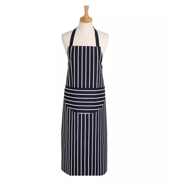 Dexam Butchers Apron Rushbrookes Classic Extra Long Navy Stripe Design Adults