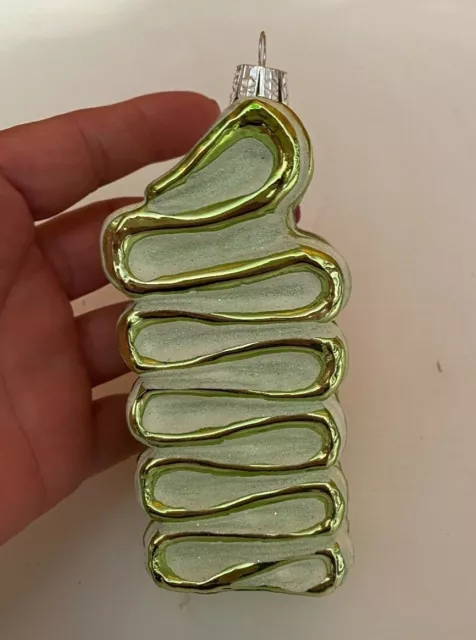 VINTAGE CANDY Green Glossy Frosted 5" GLASS CHRISTMAS ORNAMENT