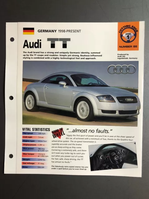 1998 AUDI TT Coupe "Hot Cars" Spec Sheet Folder Brochure Awesome L@@K