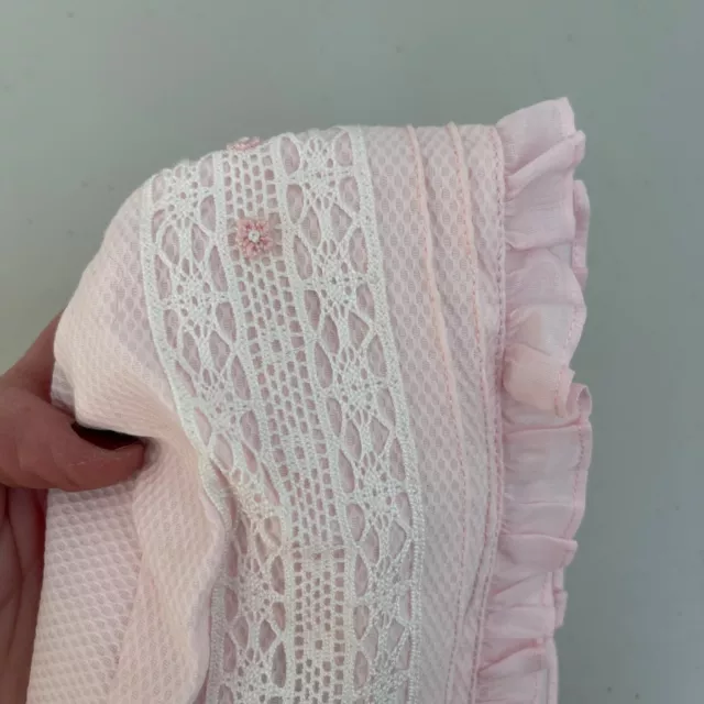 Luli & Me Pink Bonnet White Crochet Lace Floral Detail Infant Baby Girl 3 Month 2