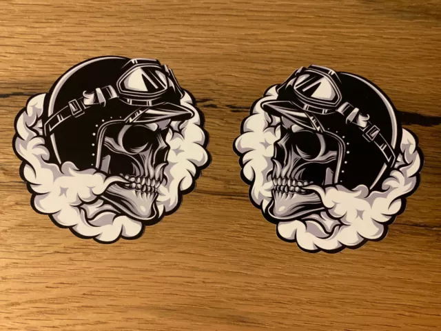 2 Adesivi Skull Cafe Racer Serbatoio Moto Oldtimer Custom Biker Racing V2 #687