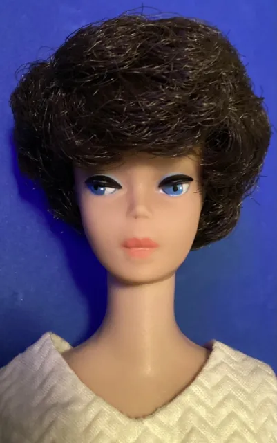 Gorgeous Vintage Mattel Brunette Bubble Cut Barbie Doll In Classy White Dress Picclick