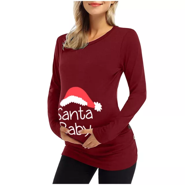 UK Womens Christmas Print Maternity Tops Pregnant Long Sleeve Xmas Blouse Jumper 3