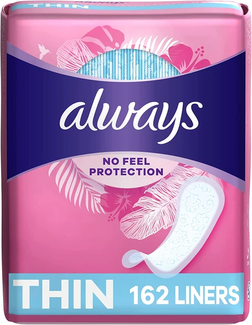 Always Thin Dailies Wrapped Liners, Unscented, 162 Count by Always