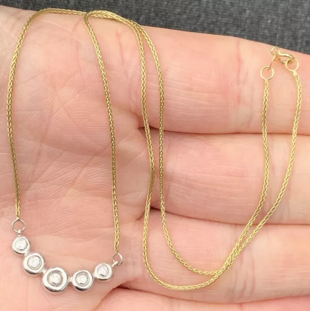 9ct Gold Diamond 5 Stone Pendant Necklace, 9k 375