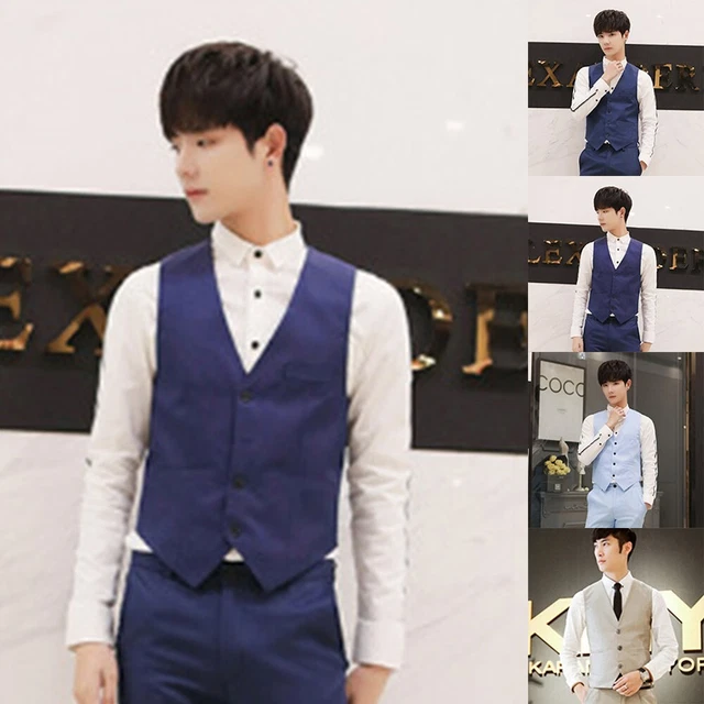 Mens Vest V-Neck Appointments Business Cotton Blends Daily Double-breasted