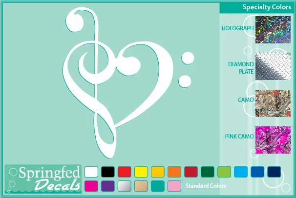 BASS and TREBLE CLEF HEART cut vinyl decal #1 Music Notes Car Window Sticker