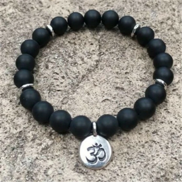 8mm Frosted Obsidian Bracelet Lucky Reiki Bead Wrist Buddhism cuff men Gemstone