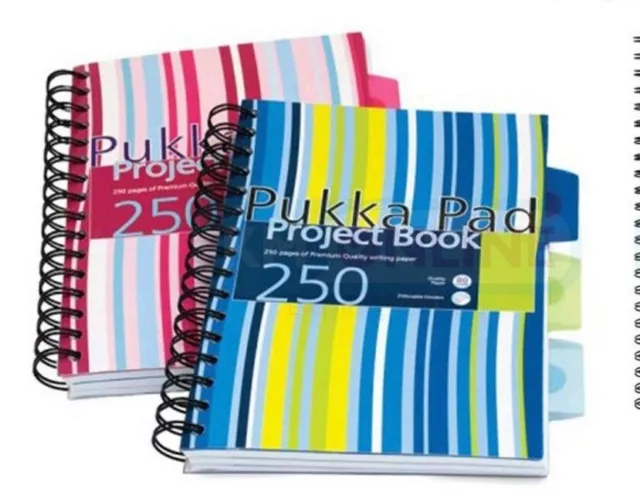 A5 PUKKA PAD bandes roses ou bleues livre de projet 250 pages 80 gsm Wirobound 3 pièces