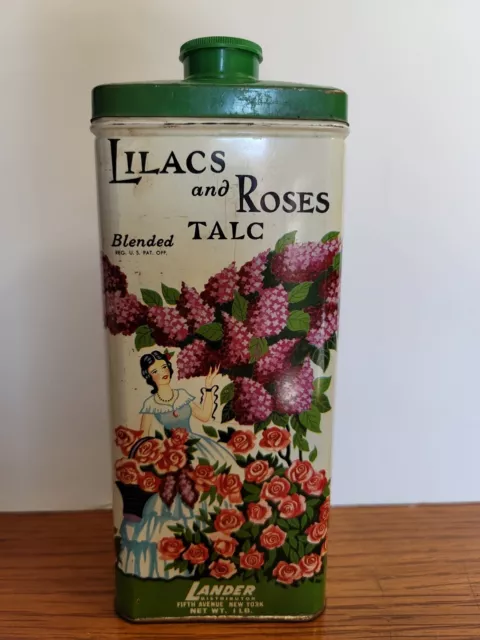Vintage Lander Fifth Avenue LILACS and ROSES Blended TALC Powder Tin