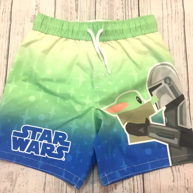 NWOT Star Wars Toddler Boys Swim Trunks Size 3 3T NEW Baby Yoda Blue Green Short