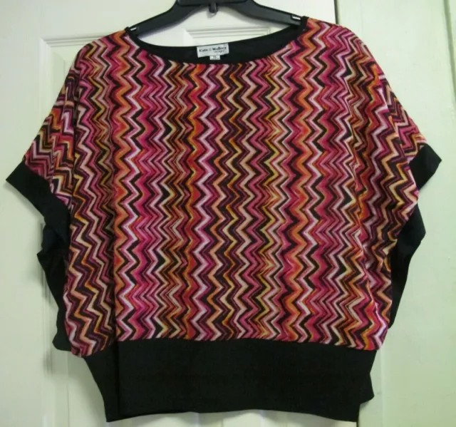 Kate & Mallory Short Sleeve Geometric Print Wide Band Hem Chiffon Top Size XL~1X