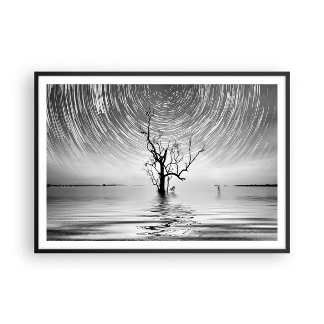 Cuadro Poster de Pared 100x70cm P�ster Marco Blanco Y Negro �rbol Lago Wall Art