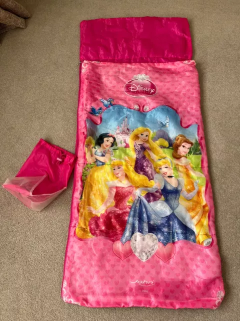 Disney Princess Sleeping Bag With Carry Bag Young Kids Girls 145 X 70cm GUC