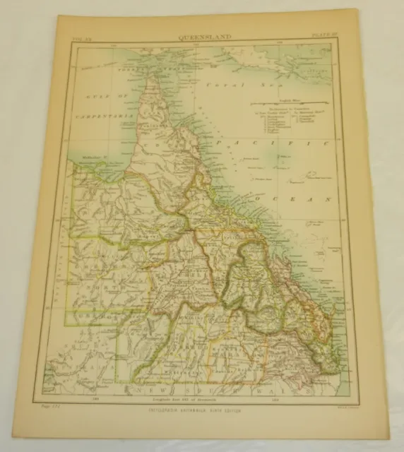 1886 Antique COLOR Map/QUEENSLAND, AUSTRALIA