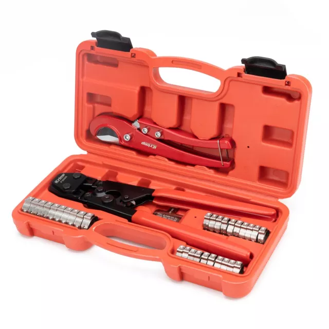 PEX Clamp Tool Kit 3 8-1 w Rings & Tubing Cutter - All-in-one Crimping Set