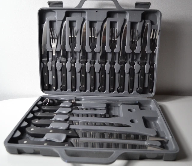 Lot De 12 Anciens Couteaux à Viande En Bakélite (années 1970) - Lames Inox - Occasion Brocante