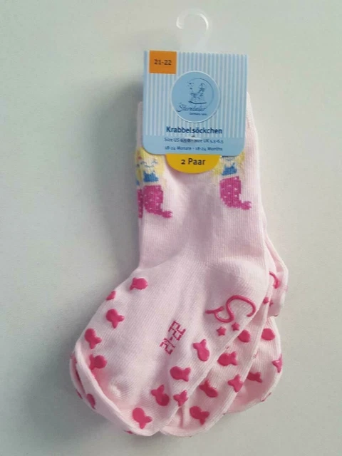 Sterntaler Baby Girl 2 Pairs Non Slip Socks Pink/Multi Size 18-24 Months New UK