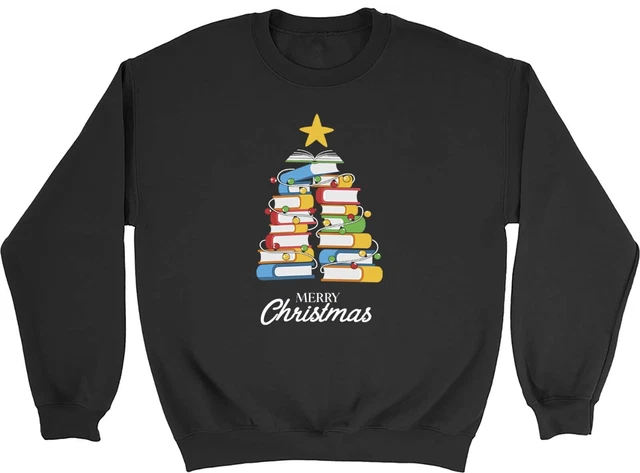 Felpa Bambini Biblioteca Libri Albero di Natale Natale Bambini Maglione Ragazzi Ragazze