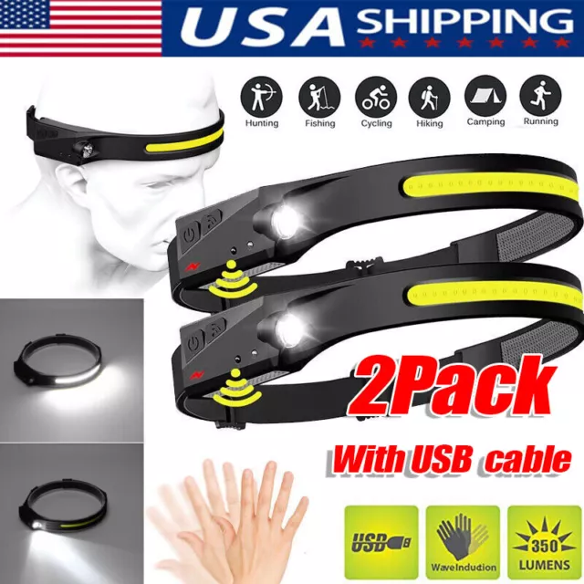 2X Waterproof COB Headlamp Night Buddy LED Sensor 230° Head Torch Headlight Lamp