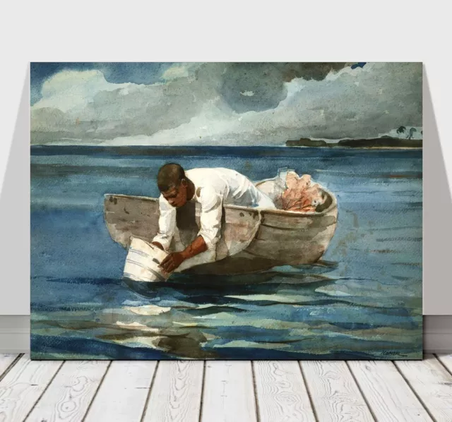 WINSLOW HOMER - The Water Fan - CANVAS ART PRINT POSTER - Sea Boat - 12x8"