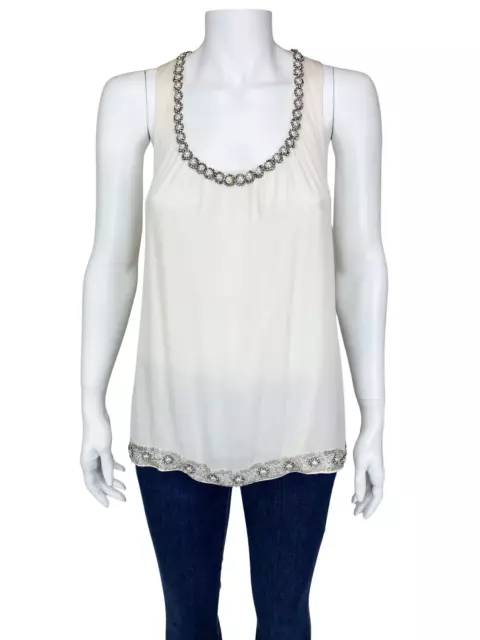 Alice + Olivia, Women's Embellished Silk Tank Top, Ivory, Size M