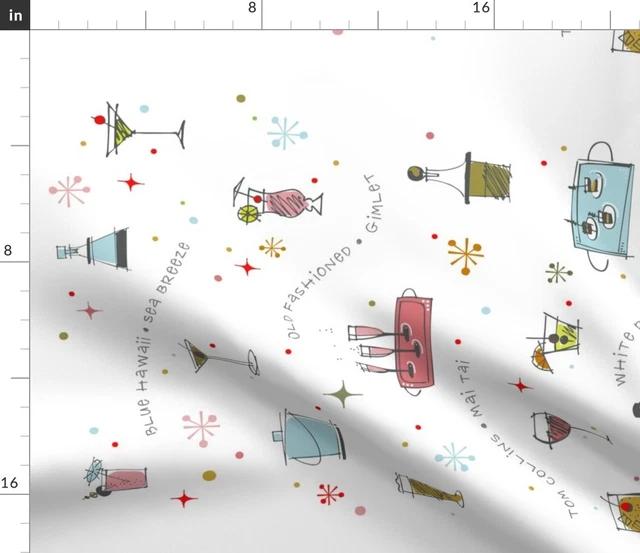 Mod Cocktails Martini Champagne Happy Hour Spoonflower Fabric by the Yard