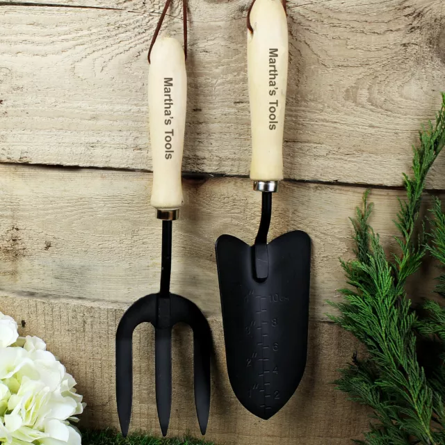 Personalised Fork and Trowel Set Gardener Gardening Garden Tools Birthday Gift