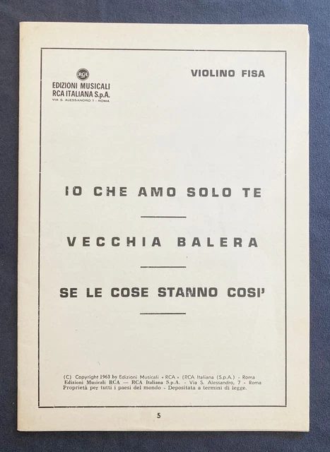 SPARTITO SERGIO ENDRIGO Io Che Amo Solo Te Vecchia Balera Se Le Cose ...