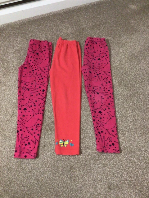 Tu Girls Bundle Of Three Pairs Of Pink Patterned Leggings, Age 4-5 Years, Vgc.