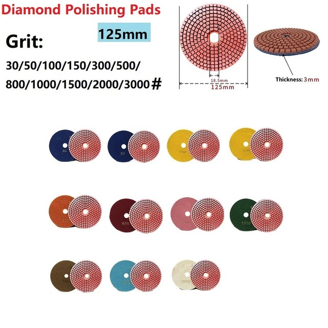 Discos de molienda flexibles de 5 pulgadas, 125 mm, almohadillas de pulido de diamantes secos/húmedos para granito.