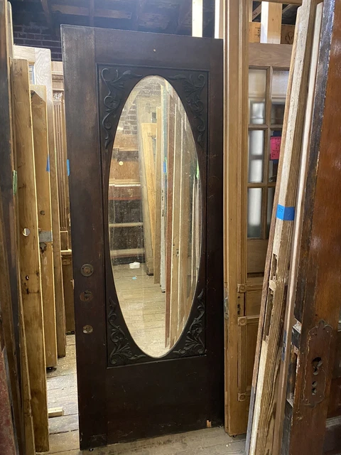 Vintage Victorian Entry Door Full Beveled Glass. Ornate Scrolls. 33.75” x 84”
