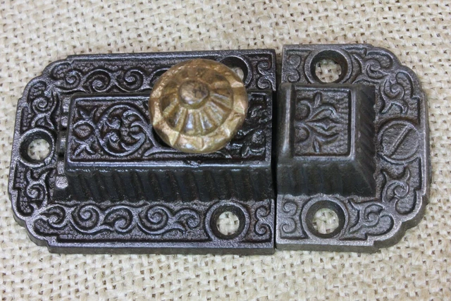 Old Cabinet Catch Jelly Cupboard Latch Decorated Solid Brass Knob Vintage 3 1/8"
