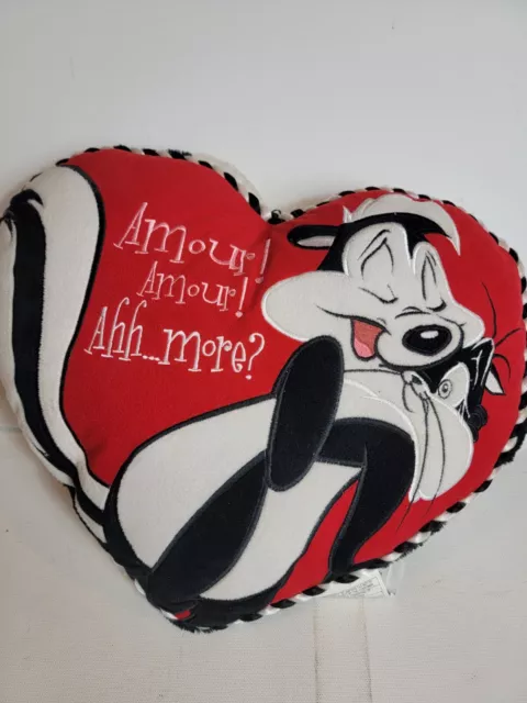 Vintage 2000 Looney Tunes Pepe Le Pew Pillow Warner Bros Heart Shape Amour Love