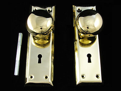 Antique Style Solid Brass Doorknob & Backplates Plates Set New Replacement