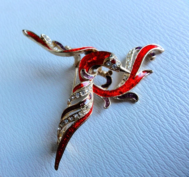 Broche Oiseau Du Paradis Métal Doré Avec Pierres Bleues - Œil Zirconium, Occasion