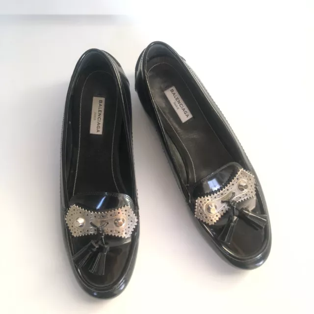 Balenciaga Metallic Stud Tassel Loafers Black Leather M Italy 39.5 $695