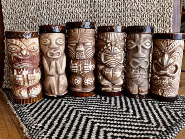 The Gang’s all here! Lot of 6 vintage tiki mugs. Start an instant collection!