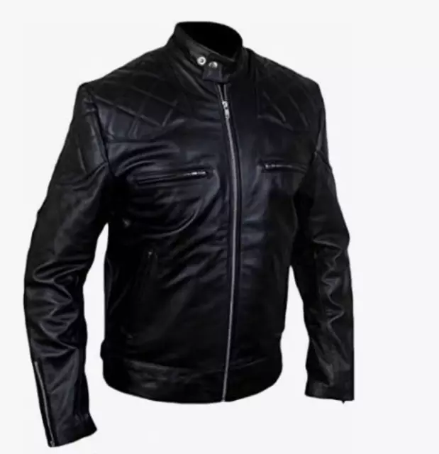 Premium Genuine Cow-Hide Leather Biker Jacket Real Black Vintage Jacket for Men