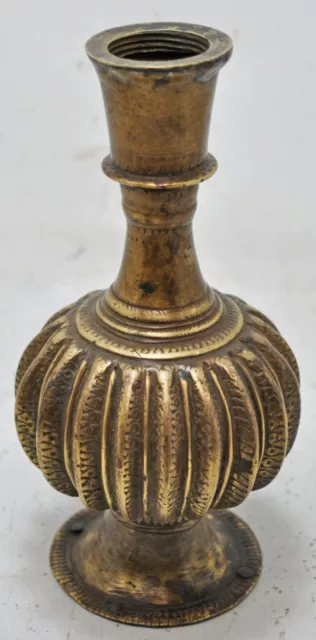 Latón Antiguo Cachimba Base Alto Olla Florero De Original Hechos a Mano Grabado