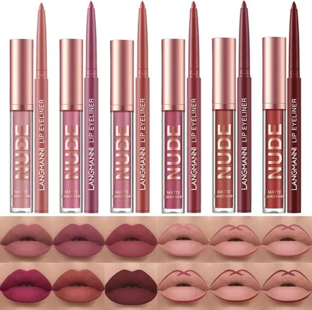 Petansy 12pcs Lip Liner and Lipstick Makeup Set, 6 Colors Matte Liquid set