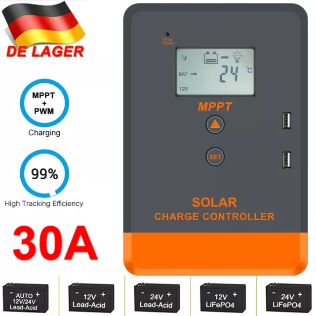 PowMr Solarladeregler 12V/24V 20A 30A 40A MPPT Solar Ladegerät Regler Dual USB 2