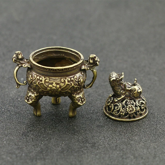 1pc Mini Incense Burner Brass Chinese Kirin Beast Statue Home Decor Ornaments