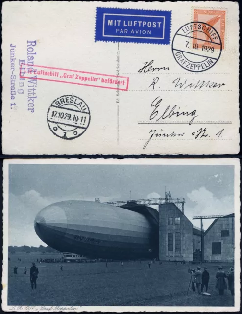 Zeppelin Dt. Reich 1929 Schlesienfahrt Bordpost 7.10.29 Breslau Si 43 AI / 1785