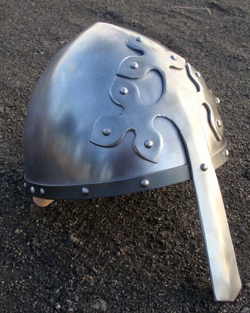 Casco Medievale Normanno/Vichingo Con Nasale - Acciaio Ferro 18 Gauge, Fodera Regolabile, Taglia Adulto